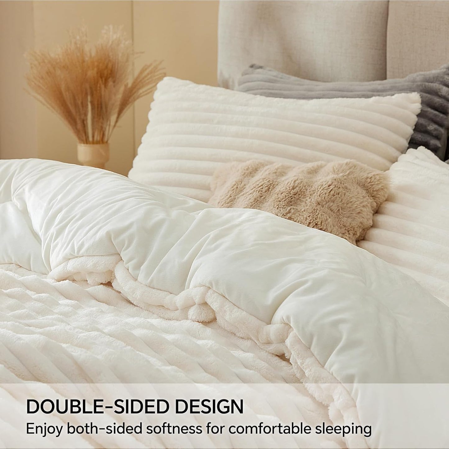 BEDELITE Cream White Fleece Queen Comforter Set - Cozy Seasons