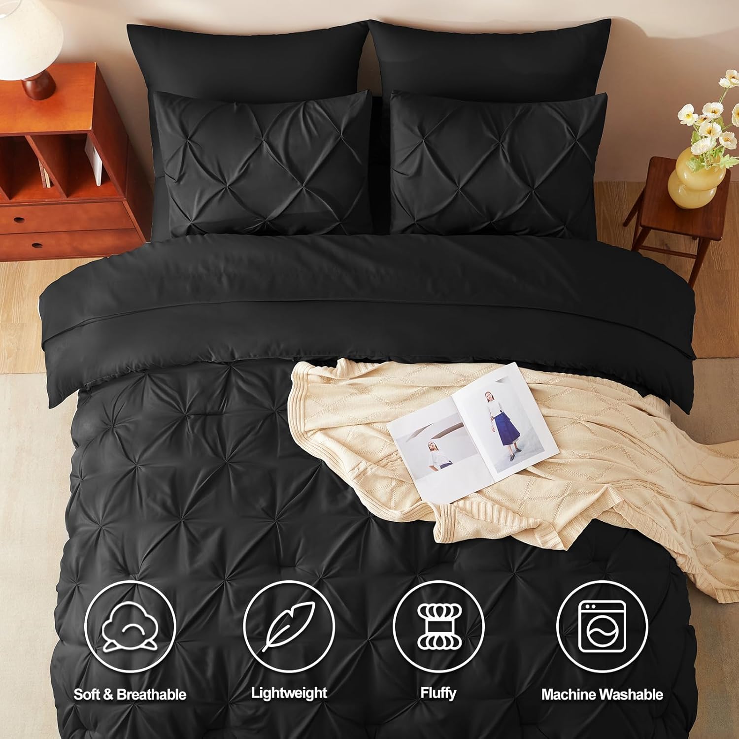 Queen Comforter Set in Black – Soft & Stylish Bedding - Cozy Seasons