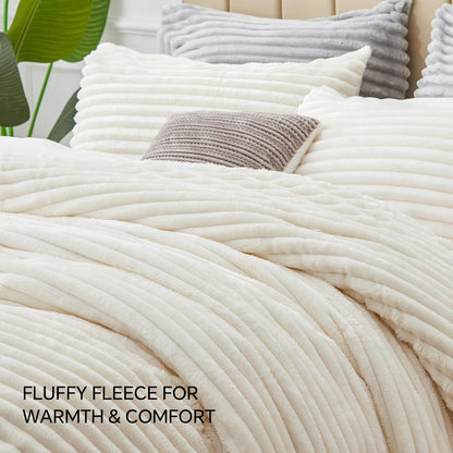 BEDELITE Cream White Fleece Queen Comforter Set - Cozy Seasons