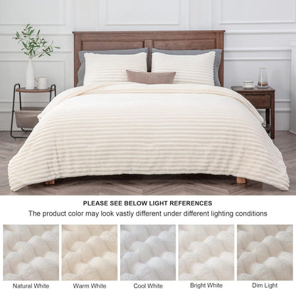 BEDELITE Cream White Fleece Queen Comforter Set - Cozy Seasons