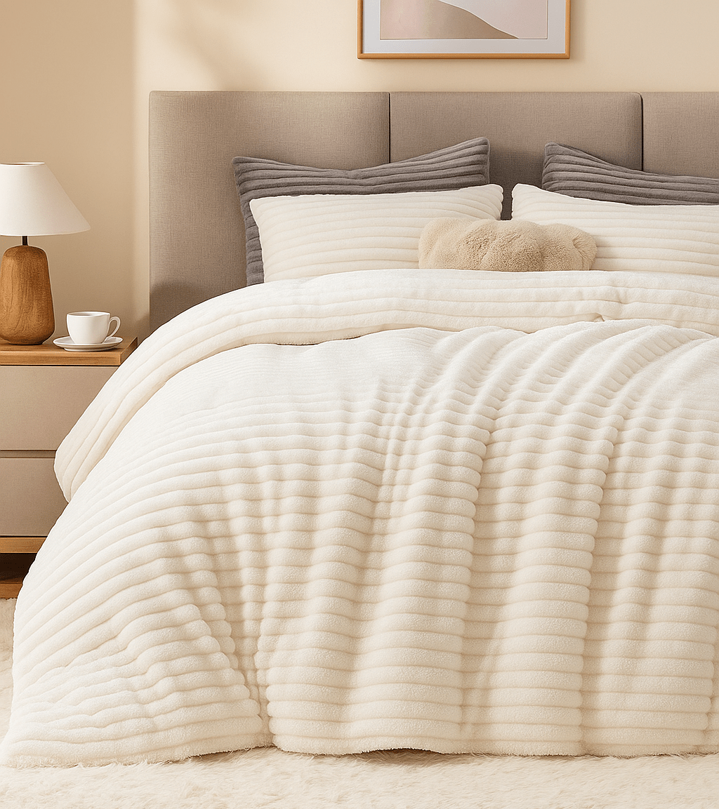 BEDELITE Cream White Fleece Queen Comforter Set – Ultra Soft & Warm Fluffy Winter Bedding - Cozy Seasons