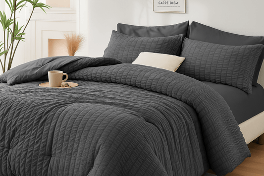 Hymokege Seersucker Queen Comforter Set - Cozy Seasons